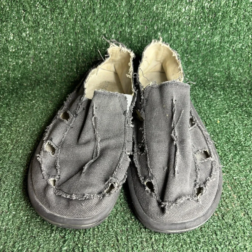 Skechers 63310 Canvas Distressed Frayed Beach Casual Slip On Shoe Black Mens 12